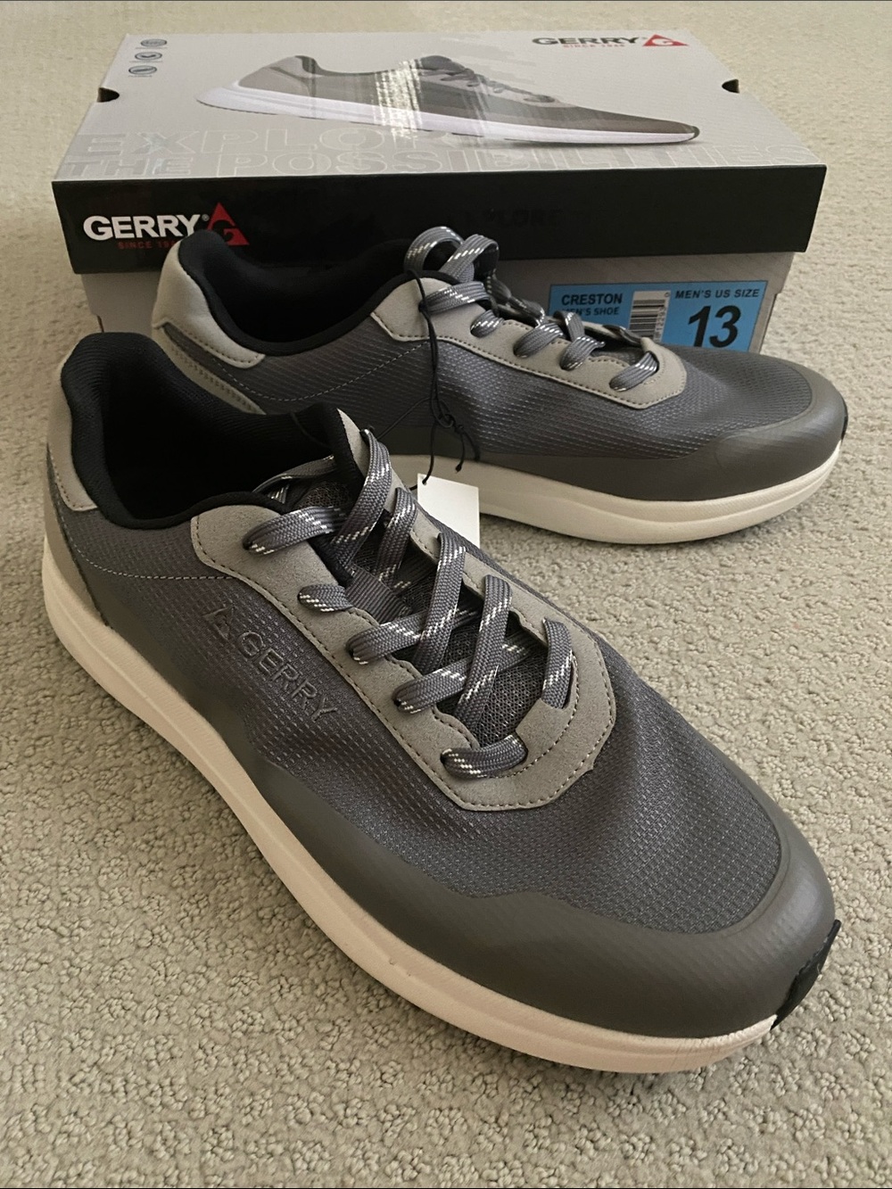 NEW Men's Gerry Creston Lace Up Sneakers Athletic Shoes, Gray White, Size 13